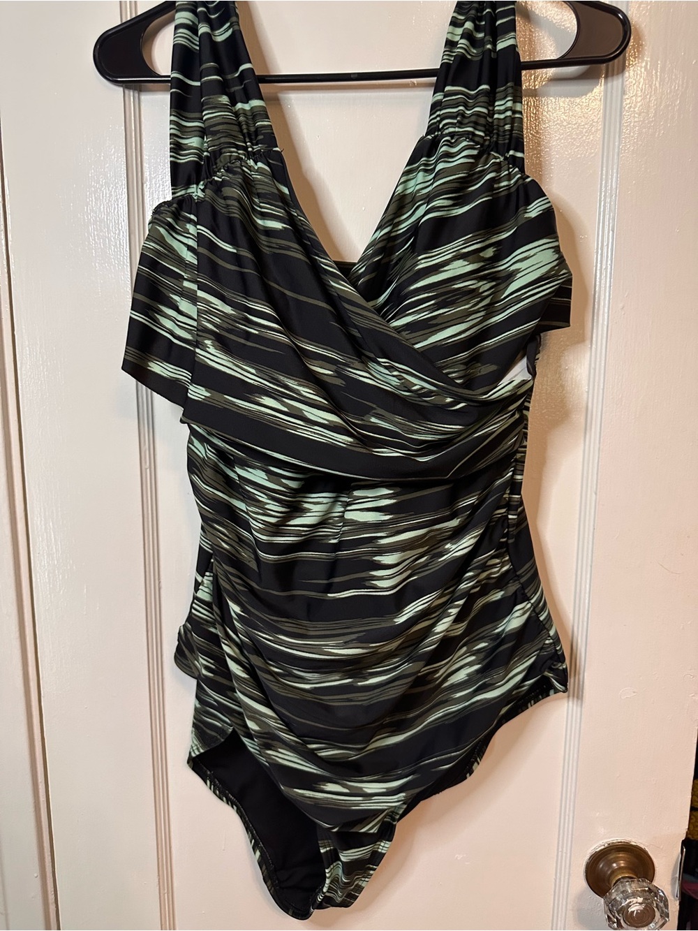 Swimsuits For All Black and Mint Striped One-Piece Swimsuit